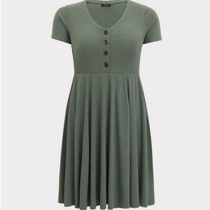 NWOT Torrid Mini Rib Button-Down Skater Dress in Agave Green